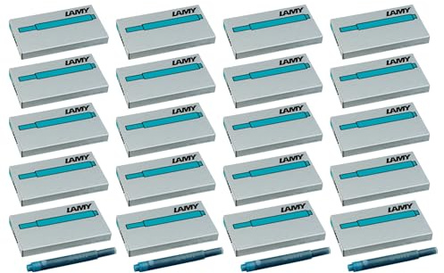 LAMY T10 20er Set Tintenpatronen mit großem Tintenvorrat - geeignet für alle Lamy Patronenfüllhaltermodelle - Inhalt 1,25ml je Patrone - 5 Stück pro Päckchen - Tintenfarbe türkis