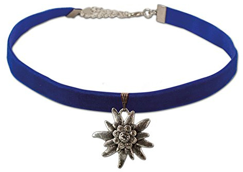 Alpenflüstern Trachten-Samt-Kropfband Strass-Edelweiß groß - Trachtenkette enganliegend, Kropfkette elastisch, Damen-Trachtenschmuck, Samtkropfband schmal in traditionellen Farben DHK069