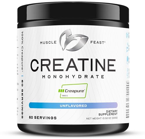 Muscle Feast Creapure Creatine Monohydrate Powder, Vegan Keto Friendly Gluten-Free, Mass Gainer, Muscle Recovery Supplement and Trusted Creatine for Muscle Growth, Creatine Powder, Unflavored, 300g