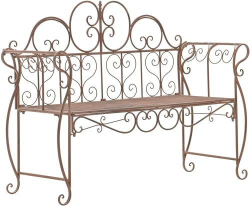 CLP Gartenbank Minna, romantische Metallbank im Jugendstil mit Armlehnen, Parkbank ideal für Garten, Terrasse und Balkon, 180 kg belastbar, Farbe:antik braun