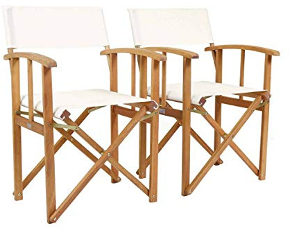 CHARLES BENTLEY FSC® 100 Wooden, Pair of Folding Directors Chairs, Cream, Pop-Up, Garden Seats, Outdoor Furniture, Easy To Fold, Lightweight, Traditional Design, Bentley Plaque, Compact (85x54.5x51cm)