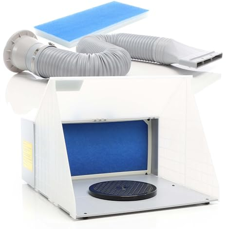 Wiltec Komplett Set Airbrush Absauganlage 4 m³/min, nur 52 dB, zur Absaugung von Farbe Farbnebel Sprühnebel, Filter erweiterbar, mit Abluft und Ersatzfilter, Lackierkabine für Airbrush-Arbeiten