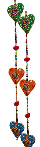 Rastogi Handicrtafts Door Hanging Decorative Cotton heart in Vibrant Color Stringed with Beads and Bell Traditional Indian Hanging Decoration 2 layer