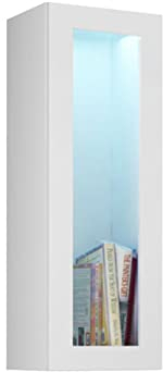 Hängevitrine Vigo Glas 90, Vitrinenschrank, Grifflose Öffnen, Farbauswahl, Stauraumvitrine Hochschrank, Wohnzimmer Highboard, Schrank, Vitrine (mit weißer LED Beleuchtung, Weiß/Weiß Hochglanz)