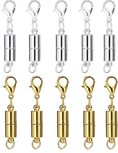DNHCLL 10PCS Magnetic Jewelry Clasps, Lobster Clasp, Clasps Converter for Necklace, Bracelet, Anklet Chains (Gold & Silver)