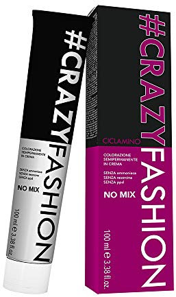 Crazy Fashion, Colorazione Semipermanente in Crema, Senza Ammoniaca, Resorcina e PPD, Durata da 6 a 8 Shampoo, Tinta per Capelli Temporanea, Colore Ciclamino, 100 ml