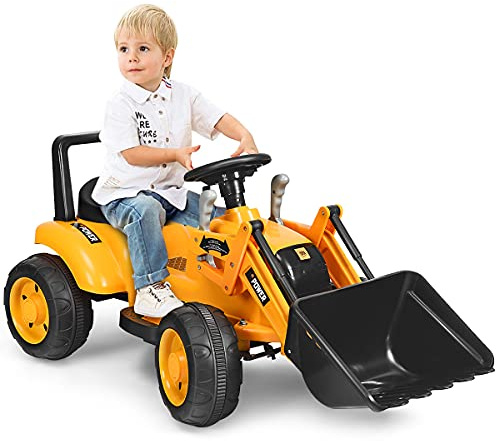 Costzon Ride on Car, Excavator Toy w/Front Loader, Horn, Forward/Backward, Controllable Digging Bucket, Digger, 6V Battery Powered Electric Vehicle Construction Tractor, Electric Car for Kids