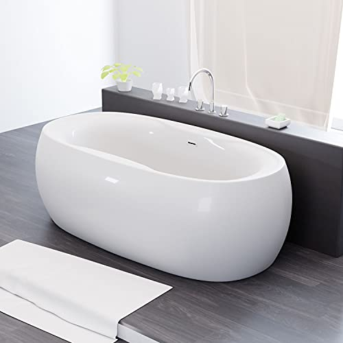 Tronitechnik® Freistehende Badewanne DOKOS Maße ca. 180 x 100 x 60cm Wanne - Füllmenge 210 Liter, aus Acryl mit Siphon/Ablaufgarnitur und Überlaufschutz in weiß Luxus Badewanne im Nostalgielook