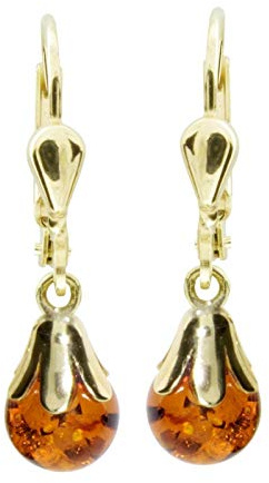 Ohrhänger - Glöckchen - Silber 925/000, vergoldet - Bernstein