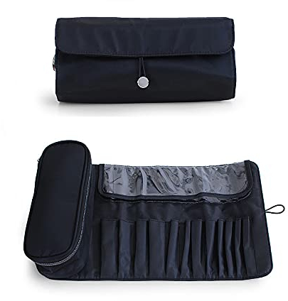 Aufbewahrungstasche für Make-up-Pinsel, tragbar Make-up Artist Kosmetik mit 12 Taschen Pinsel Roll Up Pouch Pinsel-Organizer Handtasche für Damen (Schwarz)