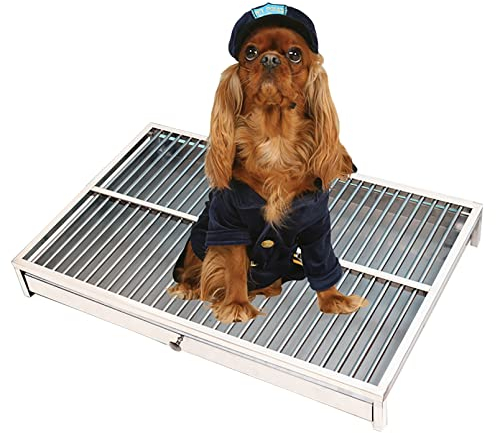 LJHSS Edelstahl-Hunde-WC, Hunde-WC, Hunde-Toiletten-Tablett, Haustier-Training Mesh-Reinigung Easy, rutschfeste Gummifüße mit Polsterhaus (Size : XXL(106 * 76 * 10cm))