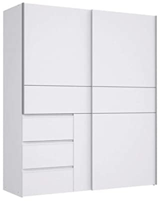 Home Heavenly® - Armario ropero 170 cm 2 Puertas correderas + cajonera integrada WINTER2. Armario Blanco Mucho almacenaje Dormitorio vestidor.