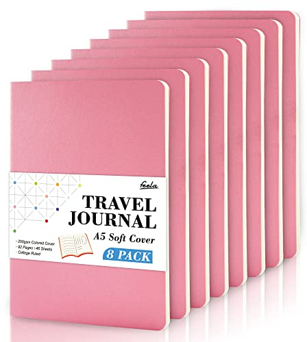 feela 8 Carnet Souple A5, Carnets de Notes A5 à Couverture Souple, Page Ligné, Cahier de Note pour Bureau Ecole Affaires Fournitures Scolaires pour Prise de Notes Ecriture Notebook, 21 x 14cm, Rosé