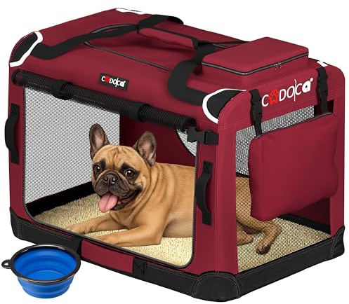 CADOCA® XXXL Dog Crate | 101x68x65cm | Foldable Breathable Car Pet Transport Box | Dog Travel Crate | Robust Pet Vet Holiday Cat Carrier Puppy Kitten Rabbit | Dark Red