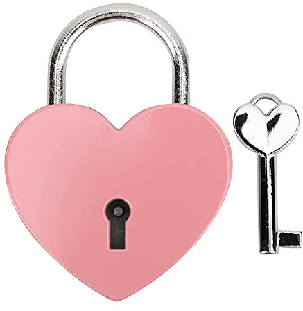 HERCHR Piccolo Lucchetto a Forma di Cuore in Metallo, Piccolo Lucchetto Carino Mini Lucchetto con Chiave per portagioie, diario, 45x59mm(Rosa)