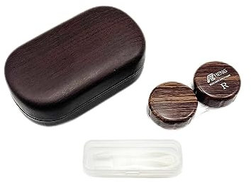1packCARUNCOO Wood Grain Contact Lens Case Compact Eye Contact Case for Travelling Portable Contact Box with Mirror Rectangle，Cute Colorful Especially Elegant Brown 4 Piece Set