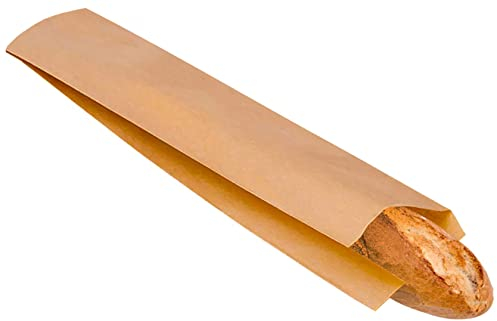 Bolsa pan para una barra y dos barras. 100 Bolsas papel kraft marron para panes panaderia baguette bolleria pasteleria. Largo 55cm (1 BARRA 55x10 (100uds)