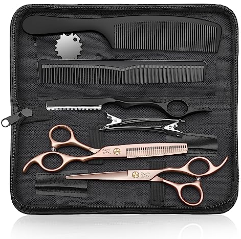 JASON Hairdressing Scissors Set Professional - Hair Scissors Set (Hair Cutting Scissors&Thinning Scissors) 6.5 Hair Scissors Hairdressing Scissors for Hairdresser/Beginner Hairdresser Set, Rose Gold
