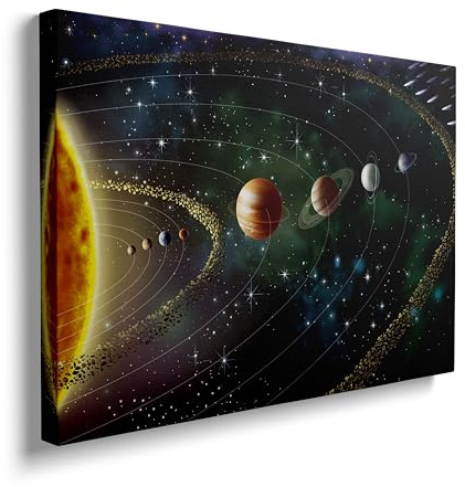 Framed Cool Space Theme Galaxy Astronomy Canvas Wall Art Universe Solar System Poster Planets Decor For Kids Living Room Bedroom Home Office Artwork Gift Ready To Hang(16x24 Inches)