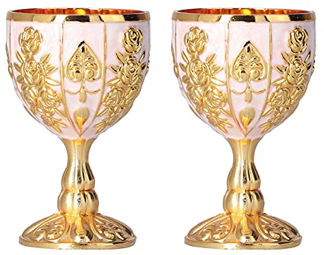 2 Stück Kelch Retro Kelch Tasse Metall Geprägt Weinkelch Golden Mini Kelch Retro Ornamente Kunstvolles Trinkgeschirr Elegante Teetasse für Bar Dekoration Home Collection Geschenke 30 Ml(Golden)