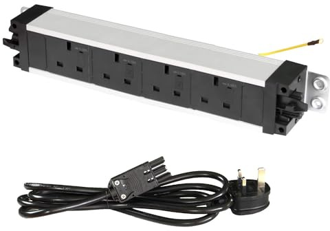 Allcam UP41-series Under-desk power 4 Individually fused sockets, with Office Link male & female ends for daisy-chain, 2m Starter Lead