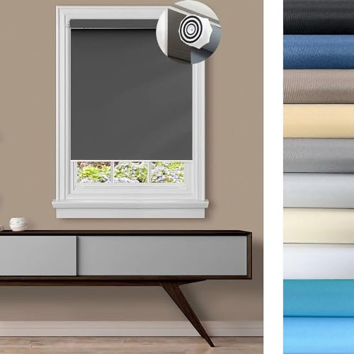 Rollo für Fenster Ohne Bohren 35 x 120 cm Hitzeschutz und Sichtschutz, Seitenzugrollo Sonnenschutz Rollo Inkl. Aller Montage-Teile für Wohnzimmer, Schlafzimmer, Dunkelgrau