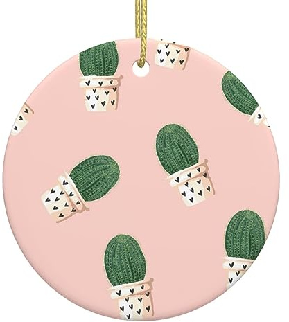 Décorations de sapin de Noël en céramique à suspendre Motif cactus Rose
