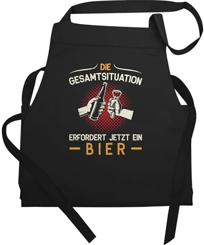Shirtracer Schürze - Grillschürze Erwachsene - Die Gesamtsituation erfordert jetzt ein Bier - Geschenk Bierfreunde Vatertag - 60x87 - Schwarz - männern geschenke weihnachten spruch kochschürzen