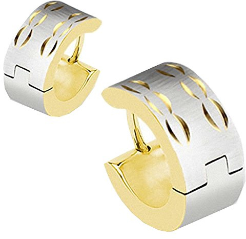 Taffstyle Unisex Creolen Edelstahl Ohrringe Klapp Huggie Kreolen Rund Glanz Matt Breit Viereckig Tribal Cuts gebürstet Silber Gold für Damen oder Herren