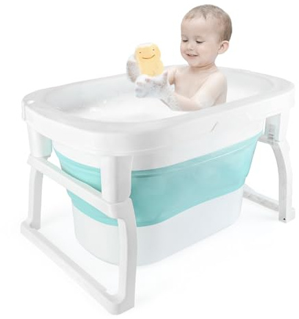 Supfine Faltbare Babybadewanne mit Badewannenhocker – Kinderbadewanne für Mädchen oder Jungen – von Geburt bis 3 Jahre, Babybadewanne auf rutschfestem Fuß (JE499-Blau)