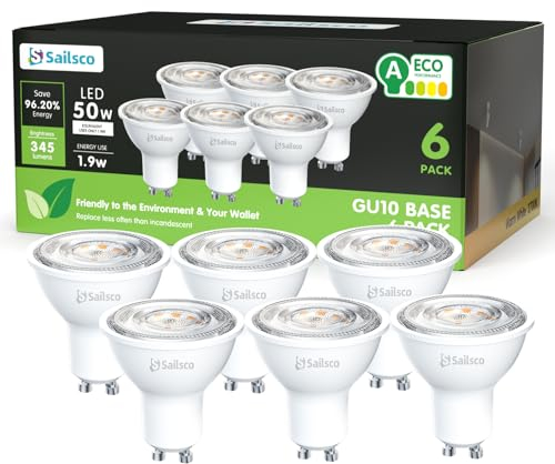 sailsco Energieklasse A GU10 LED Warmweiss 1.9W Ersetzt 50W Halogen Leuchtmittel,345 Lumen,2700K Warmweiß Energiesparlampe,Abstrahlwinkel 36° Spot,Nicht Dimmbar,6 Stück