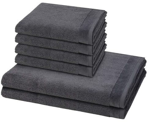 Möve - 6 teiliges Frottier-Set - Premium (4 X Handtuch 2 X Duschtuch im Set) - 550 g/m2 - Baumwolle - Walkfrottee - saugstark - weich und flauschig - Dark Grey
