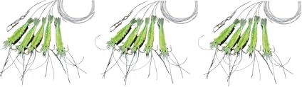 Set 3 Meeresvorfächer von Dega by Jenzi Makrelen-Shrimp Vorfach 5 Arme Leuchtend Norwegen fertig montiert Länge 150cm, Schnurstärke 0,60/0,35mm, Hakengröße 4 (Set #3 Chartreuse)