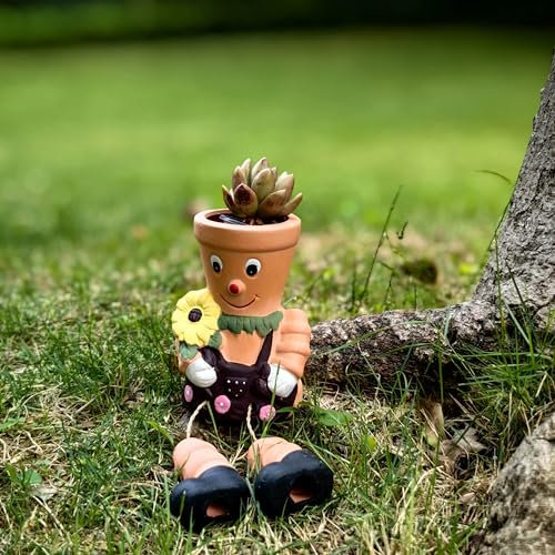 AQUAINNO Pot Man Planter, Cute Terracotta Pot Man, Decorative Pottery Planter, Novelty Gift, Perfect for Indoor & Outdoor, Multicolor, 3.5 Drop Shape, Weather Resistant