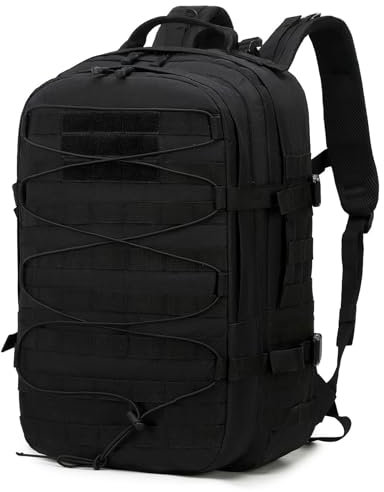 ORILOOSEN Taktischer Rucksack mit 35 l Fassungsvermögen, Militär-Rucksack, Segeltuch-Rucksack, Kletter-/Camping-/Wanderrucksack, Schwarz, Large, Taktischer Rucksack