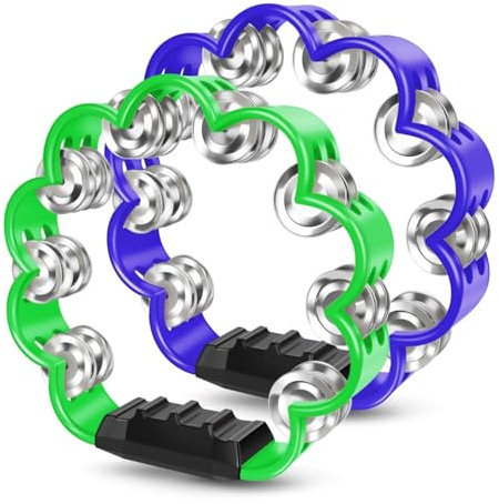 Flexzion Flower Tamburin – 20,3 cm (8 Zoll) Handschlaginstrument mit Metallschellen und ergonomischem Griff – kleine Tamburine für Erwachsene, Kirche, Partys und Musikveranstaltungen (2 Stück, Blau