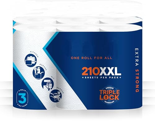 Indigo XXL Kitchen Towel Roll Extra Large Sheets 3 ply Super Absorbent Extra Strong Kitchen Rolls (Pack 6)