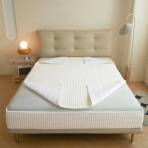 Matratzenüberzug 90x200 mit Reißverschluss Anpassbare Matratzenschoner Encasing Spannbetttuch Weiche Matratzenhülle Fünf Seiten Gesteppt Spannbettlaken überzug Topper für Matratzen (180x200+25cm,Whit