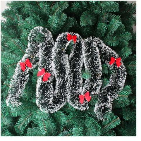 GreatRise Grün Weihnachtsgirlande mit Rot Schleifen 5 x 2M Schneeflocken Tannengirland Lametta Weihnachtsbaum Girlande Winter Girlande Hängende Weihnachtskranz Fenster Wand Kamine Dekoration