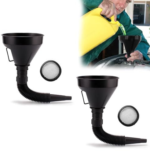 katmerio Lot de 2 entonnoirs de remplissage avec tamis - Peut filtrer les impuretés - Entonnoir de réservoir - Filtration rapide - Entonnoir universel pour vidange d'huile - Pour voiture, atelier et