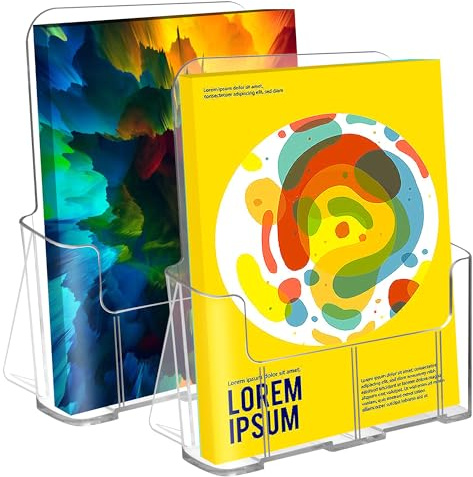Sahasea Acrylic Brochure Holder 8.5 x 11 Inch, 2 Packs Acrylic Sign Holder, Brochure Display Stand, Flyer Holder, Magazine Holder, Pamphlet Paper Literature Holder, Menu Stand For Desk or Wall Mount