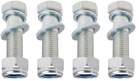 YINETTECH 4 Stück Anhängerkupplungsschrauben M16 X 60 Mm mit Mutter Federscheibe Flache Unterlegscheibe Zur Verwendung mit Anhängerkupplungen mit Standardflansch Anhängerkupplungsbolzen Silber