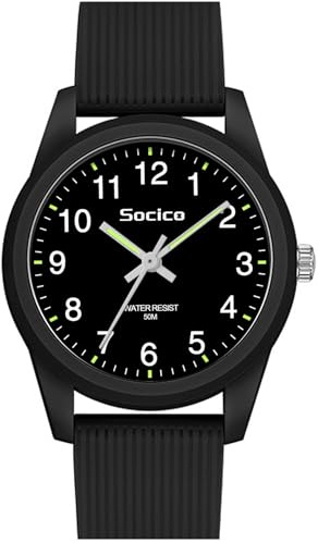 SOCICO Orologi analogici per bambini ragazze ragazzi cinturino morbido apprendimento tempo 50 m impermeabile facile da leggere per età 4-12 bambini regalo di compleanno (Nero)