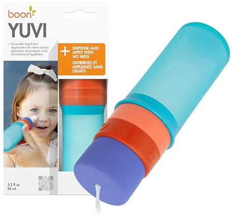 Boon Yuvi - Aplicador de protección solar para niños, recargable, a prueba de fugas, con esponja suave de espuma, esencial para la playa de verano, vacaciones, viajes, 3 oz