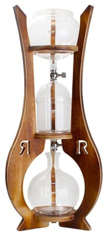 Tower Drip Ice Dripper Handmade,Cold Brew Drip Tower,Cold Brew Coffee Tower, Drip Iced Coffee Machine, with 2 Adjustable Valves and Wooden Frame, Detachable Glass Cold Brew Maker, Coffee Lov