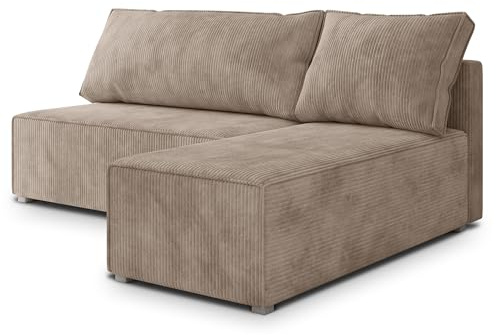 Masseno Ecksofa BRISO P mit Schlaffunktion L-Form, Sofa mit Bettkasten, Wohnzimmersofa, Couch, Soffa, Bettsofa, Couchgarnitur- Beige, POSO 02