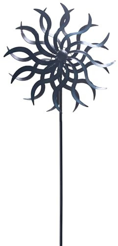 matches21 HOME & HOBBY Großes Windrad Metall 187 cm, wetterfeste Frühlings Garten-deko in Sonnenstrahlform - Windmühle in Blau