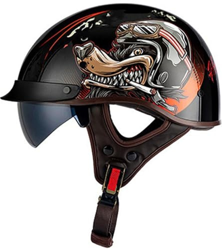 Casco Moto Vintage, Motorino Open Faced Motorcycle Helmet Casco Demi-Jet Vintage Casco Scooter Casco Scodella Estivo Omologato DOT/ECE Con Con Visiera Antigraffio Per Uomini Donne 11,M