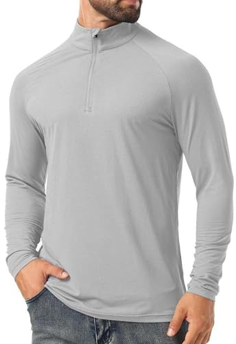 QIXING Män UPF 50+ solskjortor fjärdedel dragkedja långärmad utomhusskjorta fiske vandring utslag vakt t-shirts
