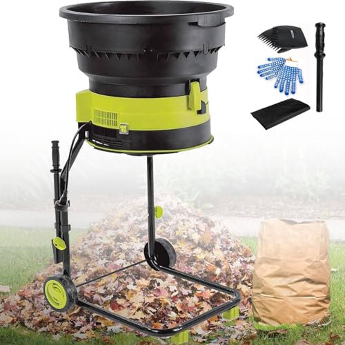 Broyeur de jardin portable 2 500 W avec roues, broyeur de feuilles électrique filaire, broyeurs et déchiqueteurs 8 000 tr/min avec sac de ramassage, diamètre de l'entonnoir 54 cm,Powercord×30m